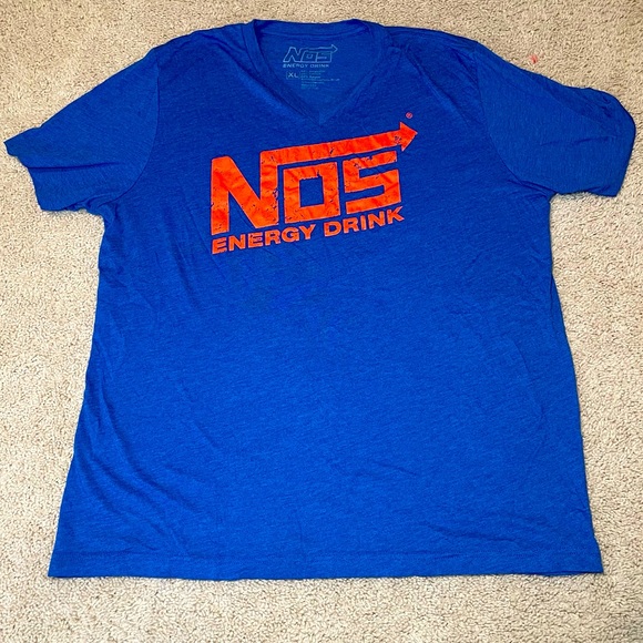 NOS Energy Drink Rare HTF V-Neck Blue Tee - Picture 3 of 3
